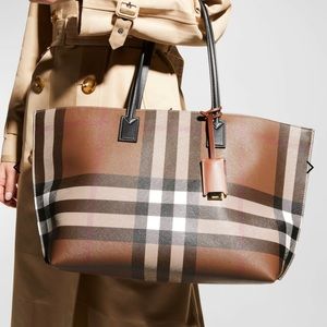 BURBERRY Check Print Tote hand Bag 8069659 canvas Dark birch brown
